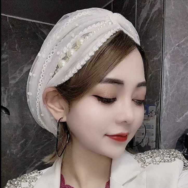 Influencer แนะนําผ้ากอซ 2023 สไตล์ Pearl หมวกอินเดียสไตล์ใหม่ครีมกันแดด Handmade ฝาครอบหัวผ้าเช็ดตัว cxbhuanghun.sg913