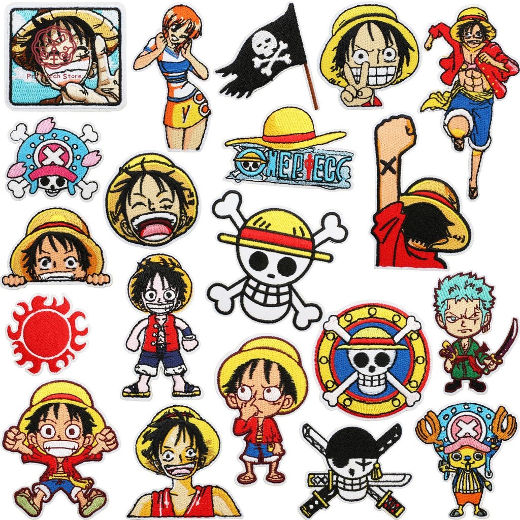 Pro Patch Store ระบบพลังงานแสงอาทิตย์การ์ตูน One Piece Series DIY แพทช์เย็บปักถักร้อยสําหรับสติกเกอร์เย็บปักถักร้อยแพทช์สําหรับเสื้อผ้าป้ายสติกเกอร์