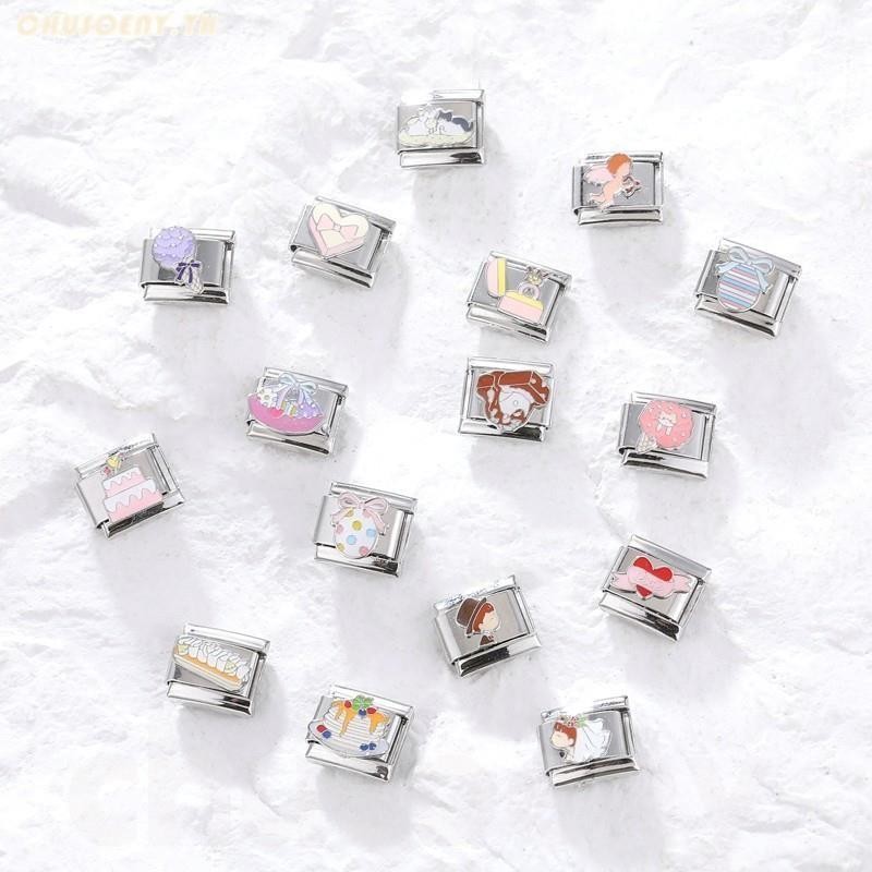 ยอดนิยมรักงานแต่งงานเค้กอิตาเลี่ยน Charm Links Fit 9 มม.สร้อยข้อมือสแตนเลสทําเครื่องประดับ