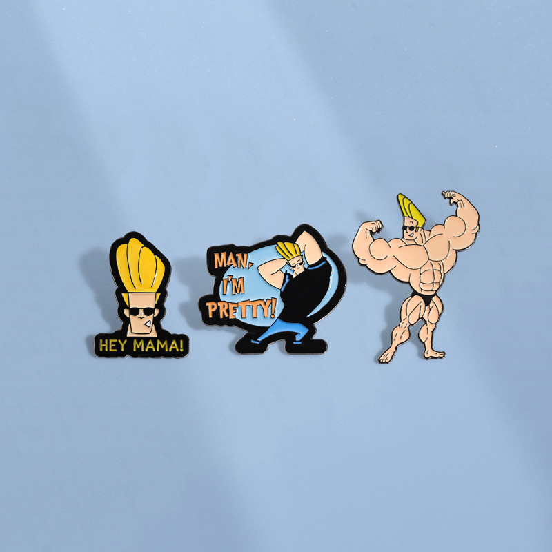 การ์ตูน Johnny Bravo กล้ามเนื้อ Man Pin ตลกอะนิเมะตัวอักษรเข็มกลัดป้ายโลหะ Pins เครื่องประดับของขวัญสําหรับเพื่อน