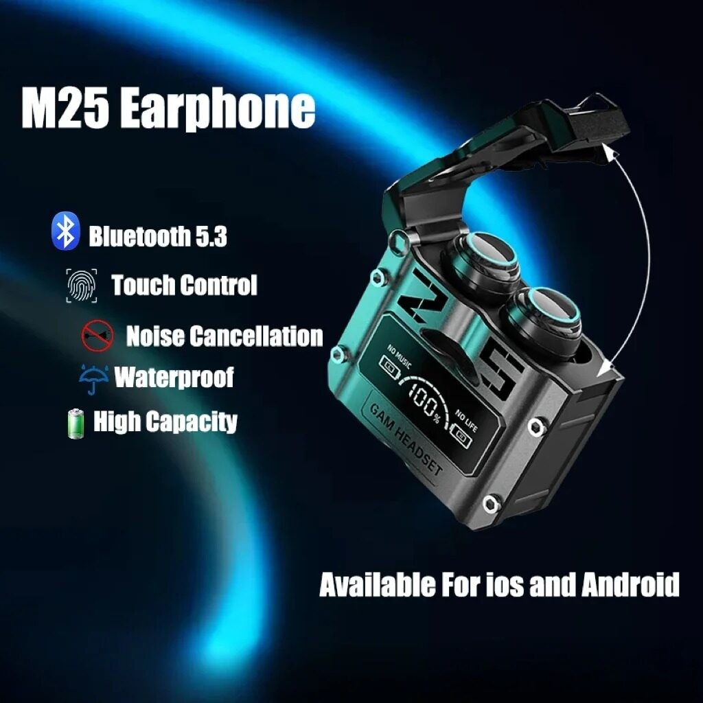 M25หูฟังบลูทูธหูฟังไร้สาย TWS ระบบควบคุมแบบสัมผัสลดเสียงรบกวนชุดหูฟังหูฟังกันน้ำสเตอริโอ