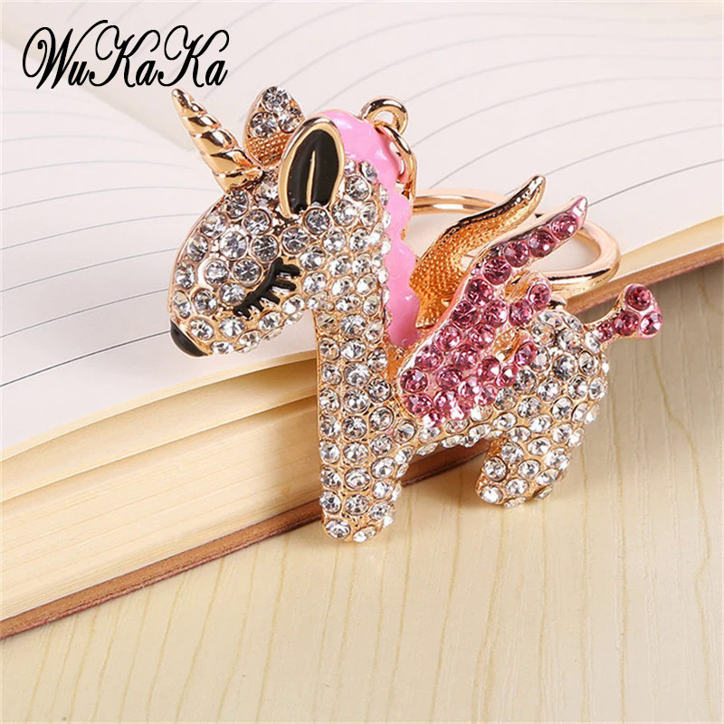 Fashion Full Crystal Rhinestone Unicorn Keychain Car keyrings Women's bags Decoration Accessories ho
