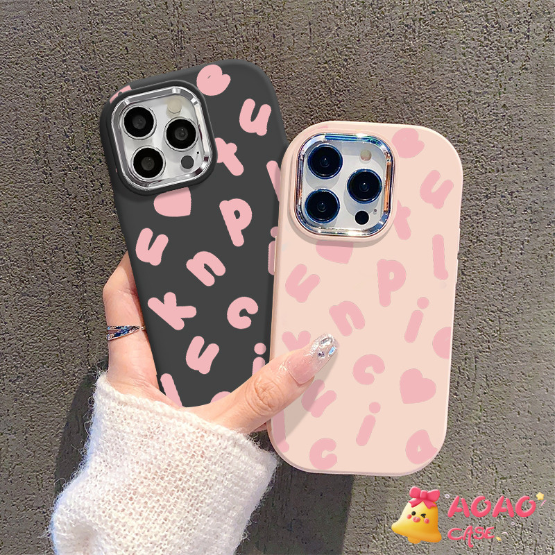 ตัวอักษรภาษาอังกฤษสีชมพูสดใหม่ เคสiPhone 15 11 13 12 14 Pro Max XR 7Plus 8 7 14 15 Plus X XS Max SE 2020