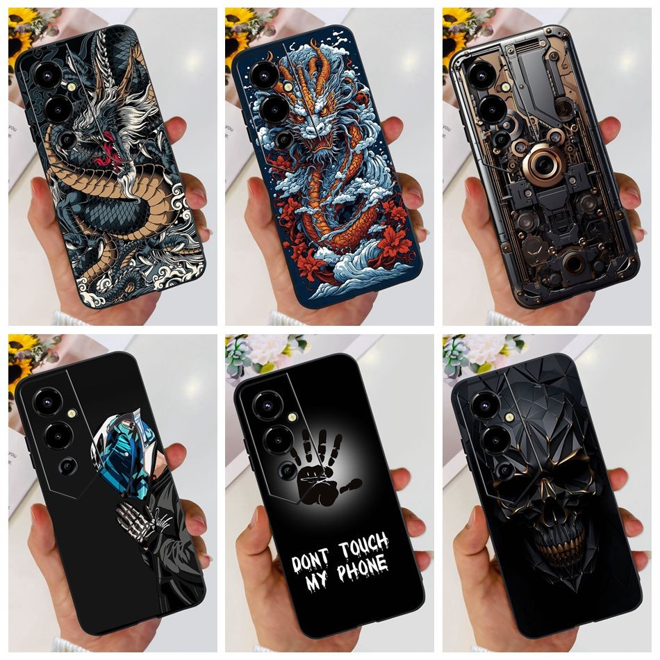 Tecno Pova 4 Pro Pova4 LG7n LG8n Soft TPU เคสซิลิโคนสีดํา Tecno Pova 4 4Pro Cool Dragon รูปแบบเคสโทร