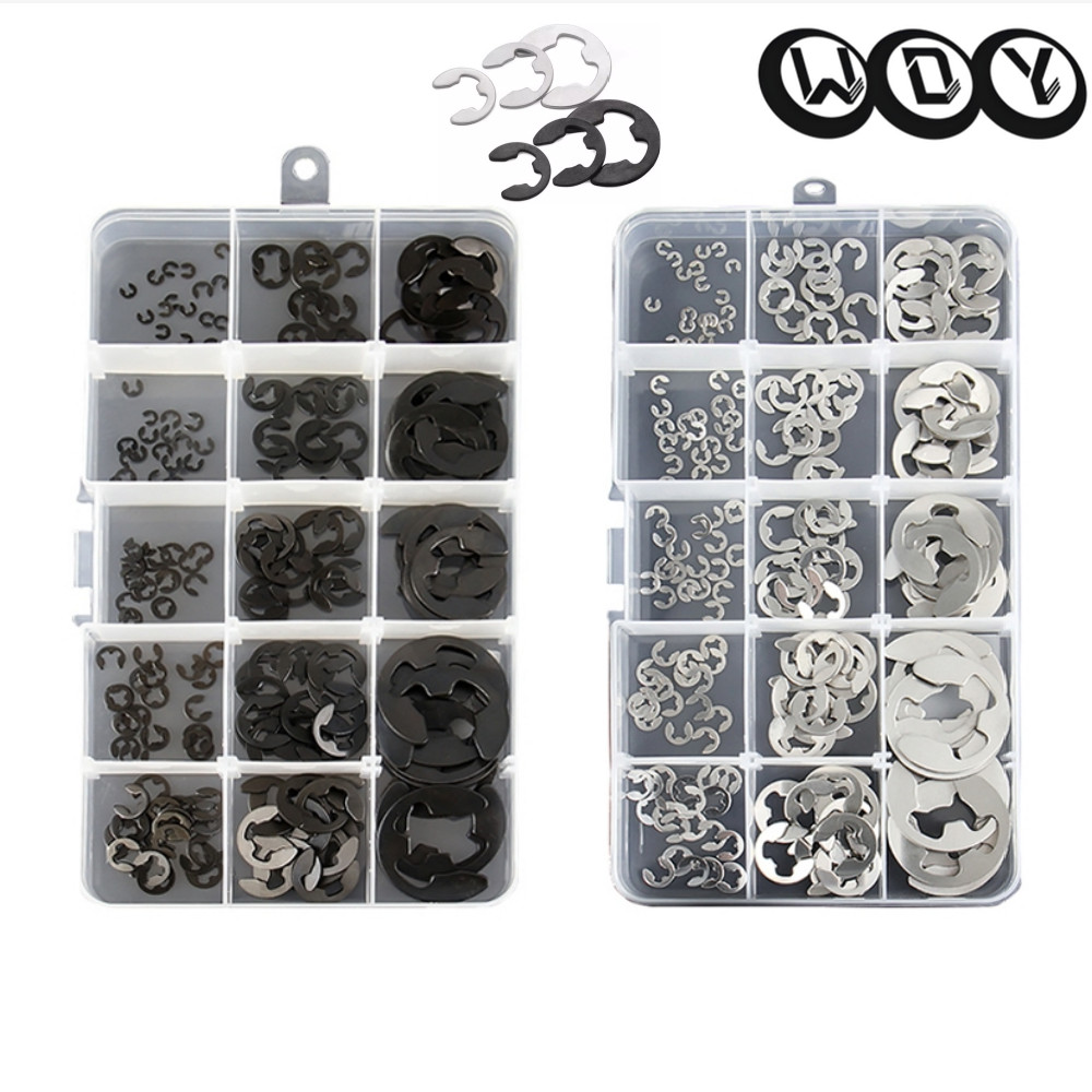 225 ชิ้น/เซ็ต E-Shaped Snap แหวนปะเก็นชุด 304 สแตนเลส M1.5-M15 Pulley Shaft ด้านนอกหัวเข็มขัด