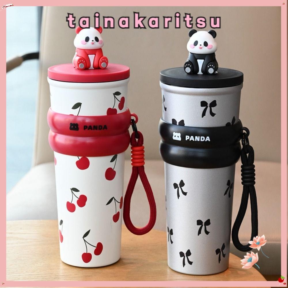 Tainakaritsu การ์ตูน Panda Thermos Cup, 700ML พร้อมเชือกยกขวดน้ําความร้อน,ของขวัญฤดูหนาว 316 สแตนเลสเด็กถ้วยสูญญากาศเด็กชายและเด็กหญิง