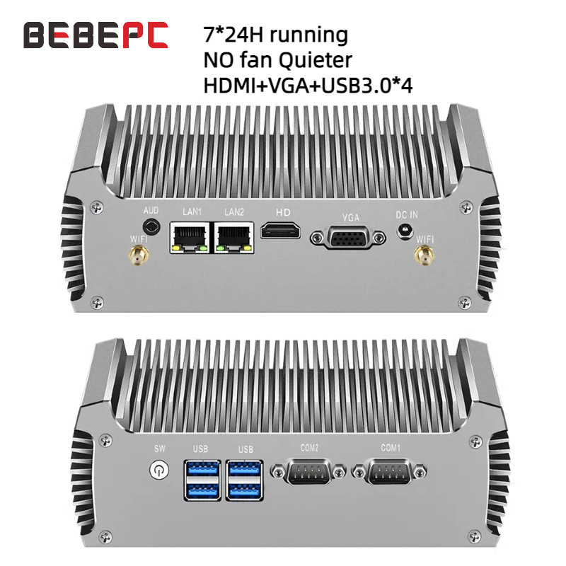 Mini PC Fanless Dual LAN Core i5 5200U i3 5005U Celeron 2955U 2*COM RS232 DDR3L PC WIFI Linux Ubuntu Industrial Mini Com