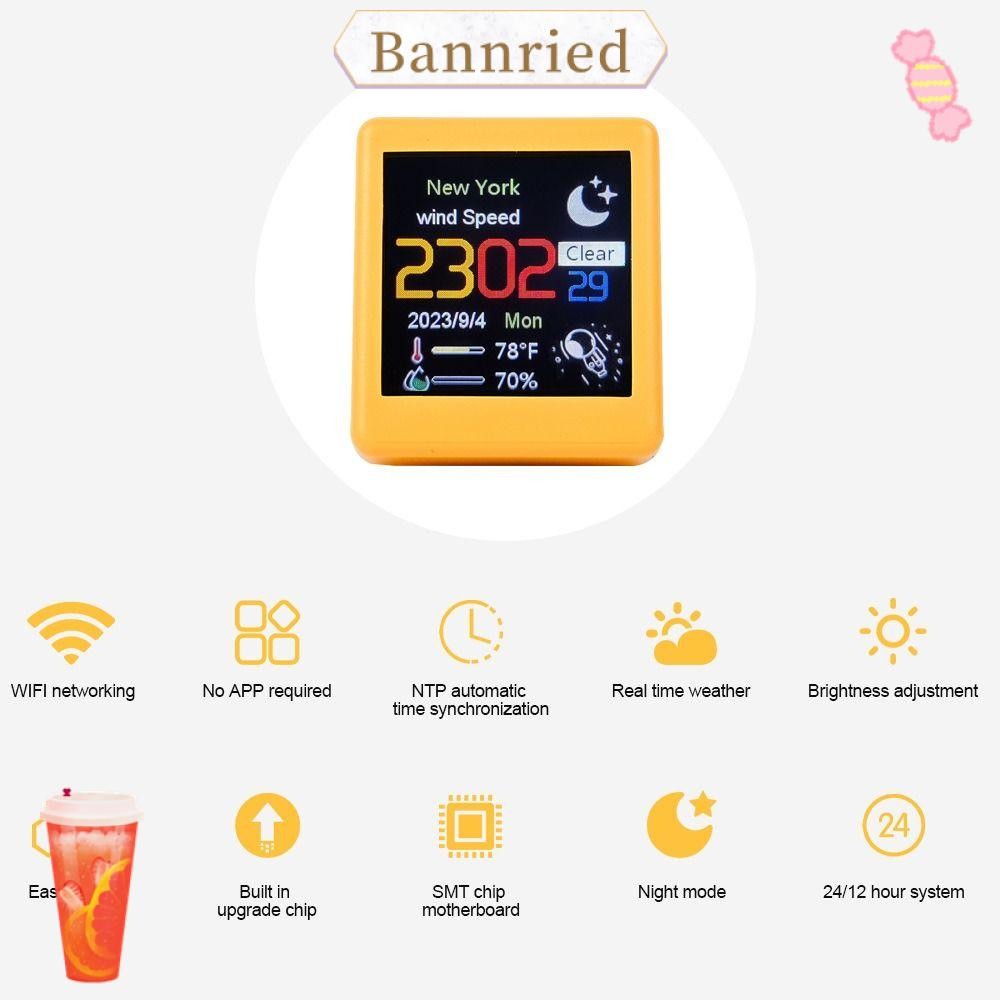 Bannriedsg989 สถานีพยากรณ์อากาศ, การชาร์จ USB พร้อมนาฬิกาอัจฉริยะแอนิเมชั่น Gif แบบเต็มหน้าจอ, นาฬิกาตั้งโต๊ะขนาดเล็ก WiFi พลาสติกมัลติฟังก์ชั่นสร้างสรรค์บ้าน