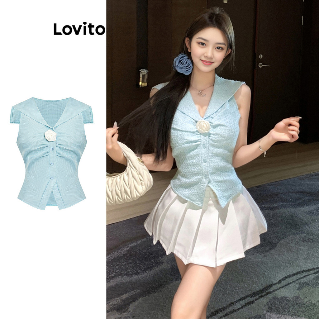 Lovito เสื้อกล้ามจับจีบ บล็อกสี น่ารักธรรมดา แอพพลิเคชัน จีบ บล็อกสี สำหรับผู้หญิง L98AD059