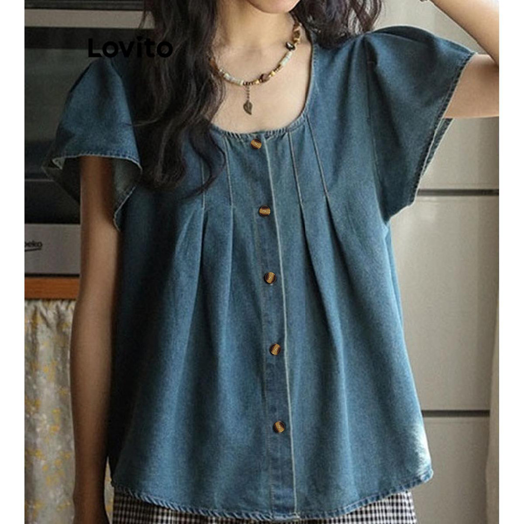 Lovito เสื้อยีนส์ทรงกระบอกสำหรับผู้หญิง LNM74156