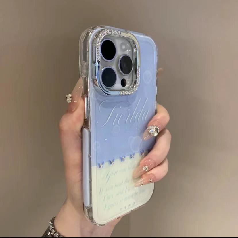 พรีเมี่ยมเพชรกรอบประกบสีผีเสื้อเคสโทรศัพท์สําหรับiphone 16 Pro Max 15 14 13 12 Pro Maxปลอกกันกระแทกกล้องเลนส์ป้องกันอะคริลิฮาร์ดปกหลังIPhone