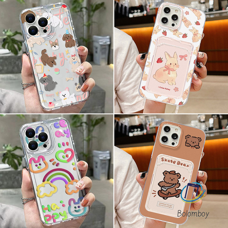 เคส สำหรับไอโฟน11 15 13 Pro Max 16 12 14 Pro 7 8 Plus XR X XS เคสโทรศัพท์มือถือคู่รัก สัตว์น่ารัก พร้อมช่องใส่การ์ด