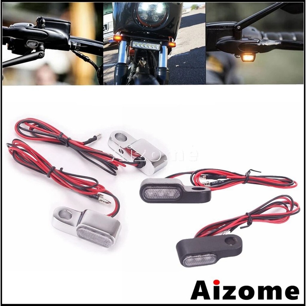 AI Universal Motorcycle LED Mini Turn Signals Amber Indicator Blinker Light Lamp For Harley Cafe Rac