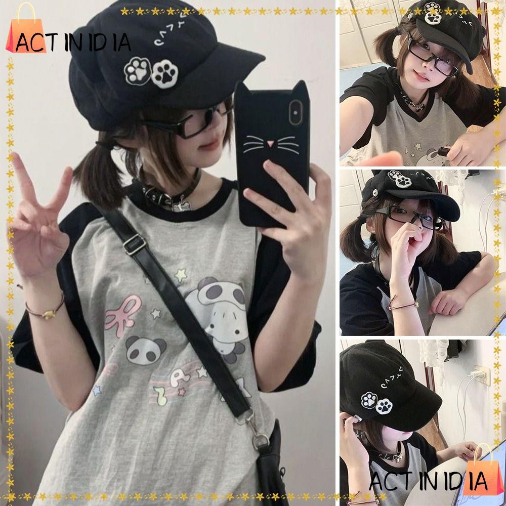 Actinidia Newsboy หมวก, Y2k น่ารัก Berets หมวก, แฟชั่น Lolita JK Sweet Travel Kawaii ลูกแมวหมวกสําหรับผู้หญิงหญิง