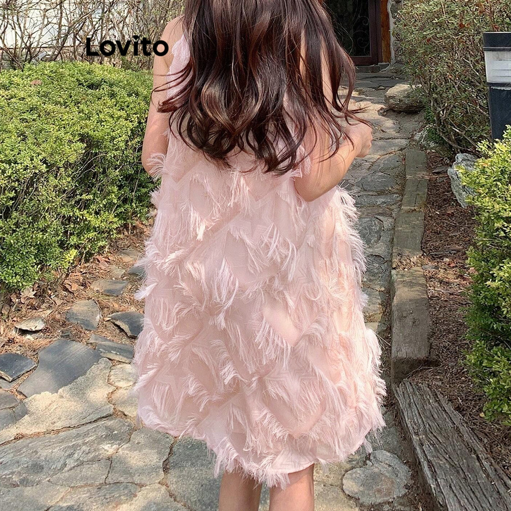 (สง่างาม) Lovito ชุดเดรสลําลอง ชุดเดรสขอบธรรมดาสําหรับผู้หญิง L106AD483