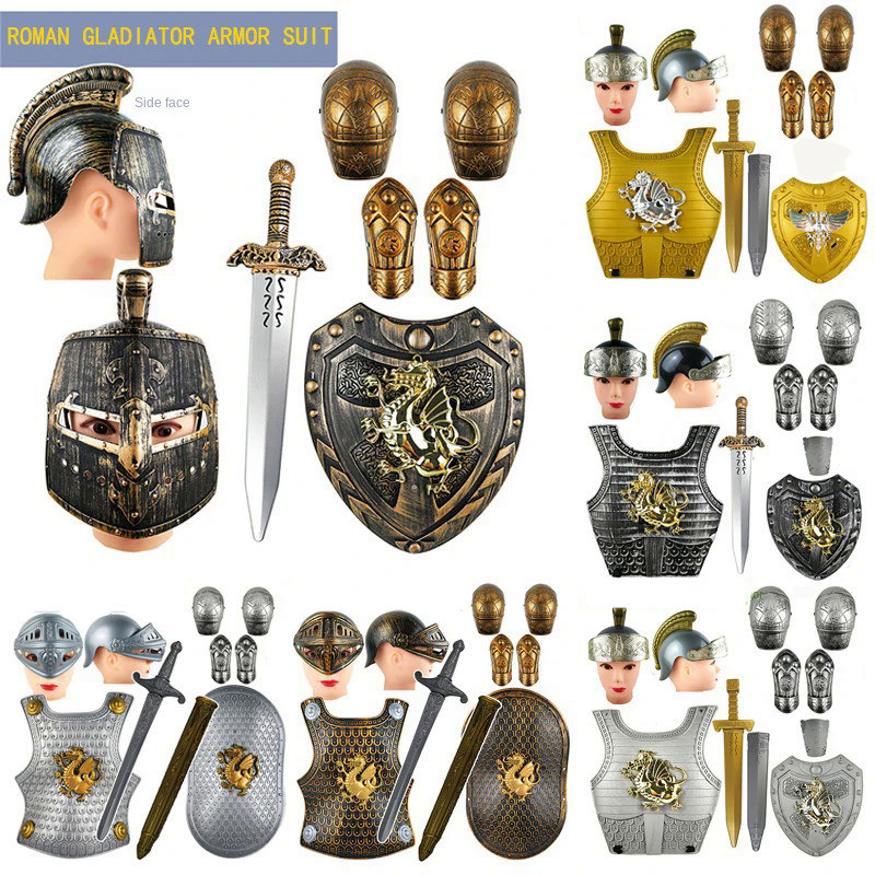 Retro Roman Warrior Armor Set Children Wear Dragon Shield Weapon Toy Cosplay For The Dance Performan