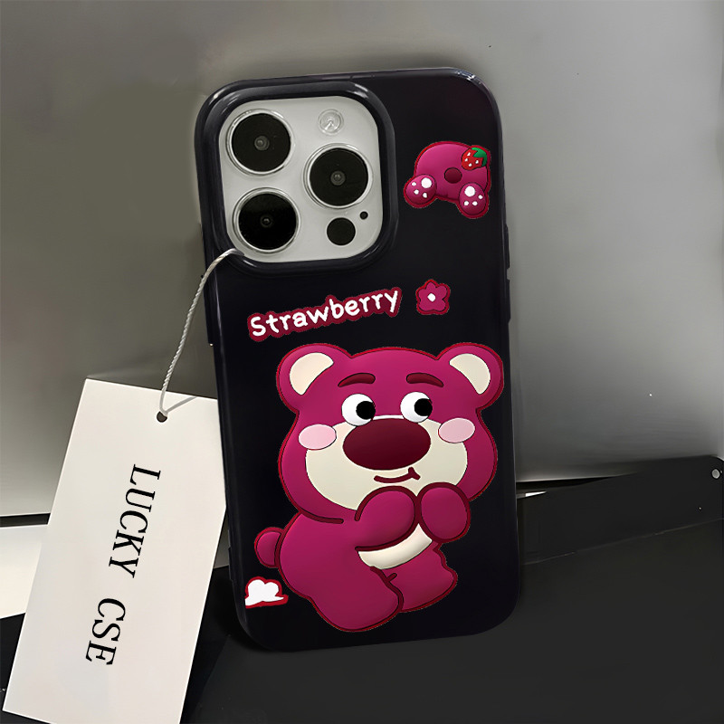 น่ารักสตรอเบอร์รี่หมีกรณีเข้ากันได้สําหรับปลอกiphone 11 15 16 Pro Max 13 12 14 Plus XS X XR 7+8 Plusซิลิโคนอ่อนนุ่มกันกระแทกฝาครอบโทรศัพท์