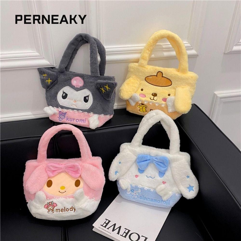 กระเป๋าตุ๊กตา PERNEAKY, กระเป๋าสะพายการ์ตูน Kuromi, กระเป๋าถือปักตุ๊กตา Cinnamoroll หมีสตรอเบอร์รี่