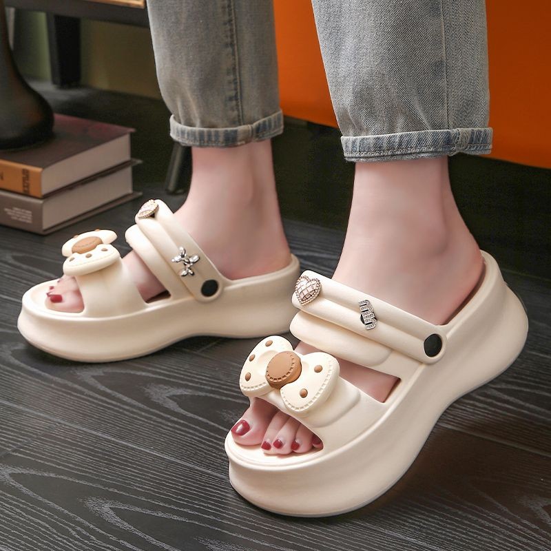 หนา-soled รองเท้าแตะสุภาพสตรีแฟชั่น Bow-Soled รองเท้าแตะเพิ่มความสูงรองเท้าแตะชายหาดสองสวมใส่รองเท้าแตะส้นสูงสวมใส่ด้านนอกหนาSoledรองเท้าแตะสุภาพสตรีแฟชั่น Bow-เพิ่มความสูงรองเท้าแตะรองเท้าแตะBe
