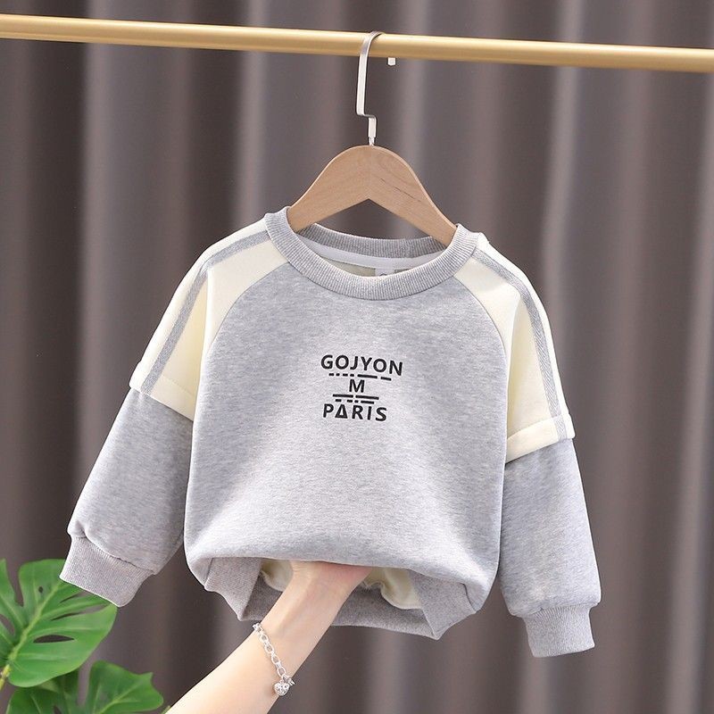 เด็กชาย Hoody ฤดูใบไม้ร่วงและฤดูหนาวใหม่ขนแกะเรียงรายชั้นเดียวขนแกะเรียงรายฤดูหนาวเด็กสไตล์ตะวันตกสีจับคู่เด็กเล็กๆน้อยๆทอดถนนความร้อนเสื้อสวมหัวเสื้อกันหนาวหมวก