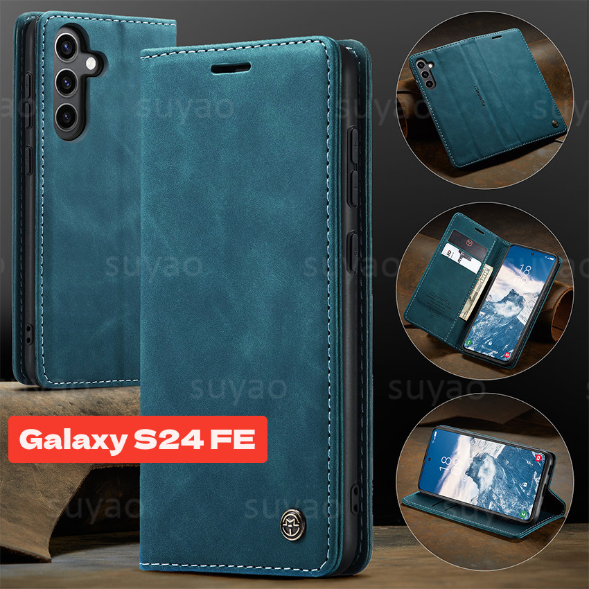 SAMSUNG สําหรับsamsung Galaxy S24 S23 S22 S21 FE Ultra Plus S23Ultra S24FE Flip Retroหนังเคสโทรศัพท์ผู้ถือขาตั้งหรูหราSamsungS24 SamsungS23 การ์ดแม่เหล็กป้องกันกันกระแทก