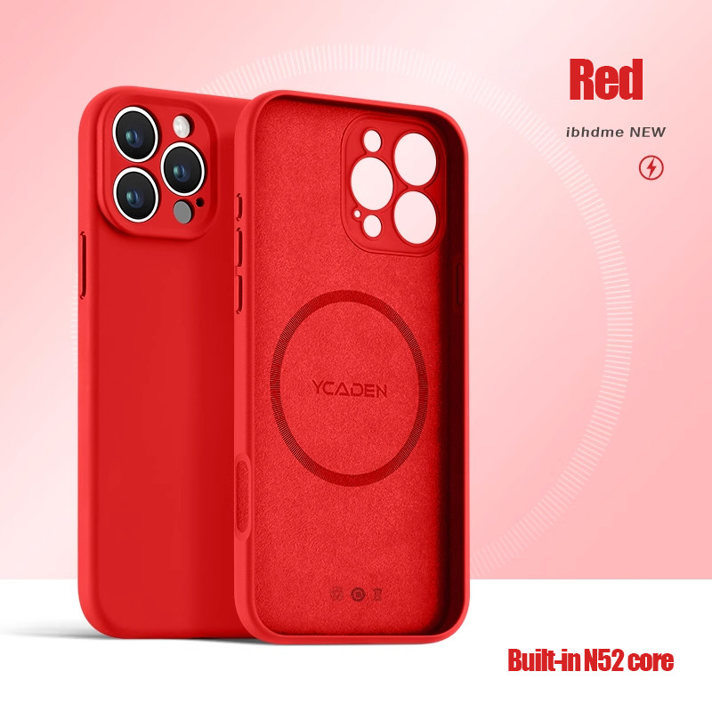 หรูหรา สีแดงสีทึบซิลิโคนเหลวแม่เหล็กเคสโทรศัพท์สําหรับ ไอโฟน 11 12 13 14 15 16 มือโปร สูงสุด กันกระแทกหล่น-การพิสูจน์ เคสโทรศัพท์