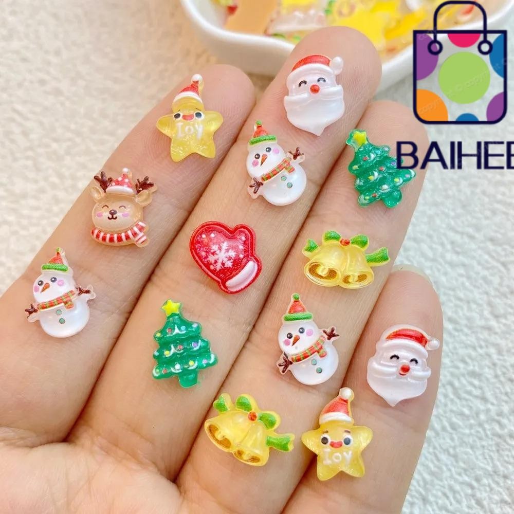 Baihee 10 ชิ้นเครื่องประดับเล็บ,กดบนเล็บมินิคริสต์มาสตกแต่งเล็บ, Kawaii การ์ตูน DIY น่ารักเล็บอะไหล่อุปกรณ์เสริมผู้หญิง