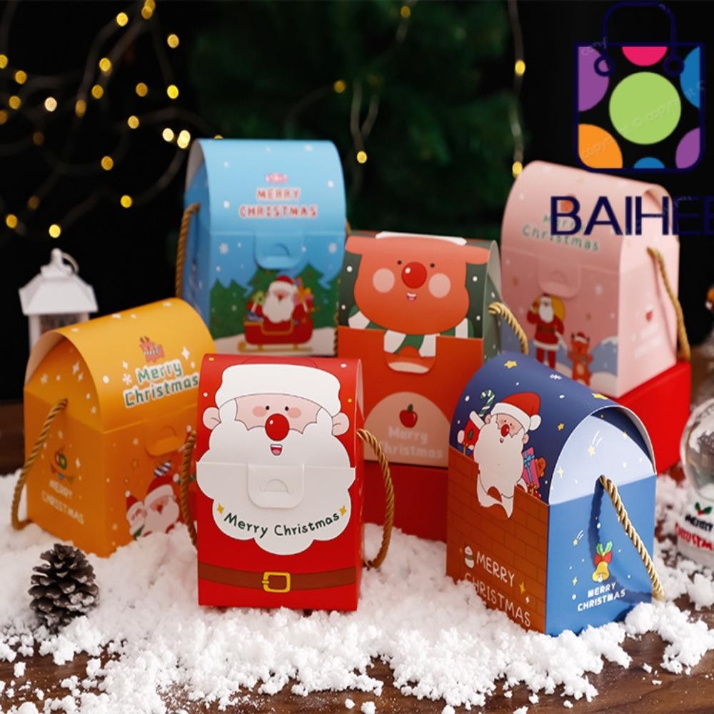 Baihee 6 ชิ้นบรรจุภัณฑ์ของขวัญ Xmas ปีการ์ตูนตกแต่งบ้านกล่องขนม