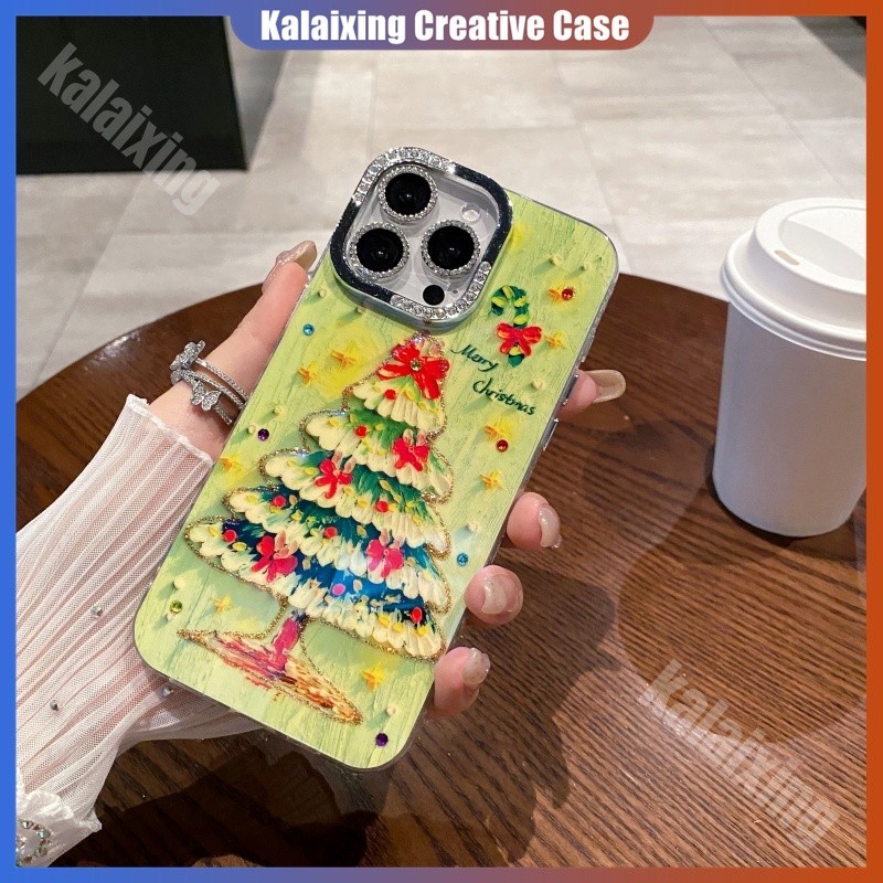 Merry Christmas Tree เคสกันกระแทกสําหรับ iPhone 16 Pro Max 15 Pro 14 13 12 11 16 Plus พร้อมเพชรเลนส์กล้องฟิล์มป้องกันฝาหลัง