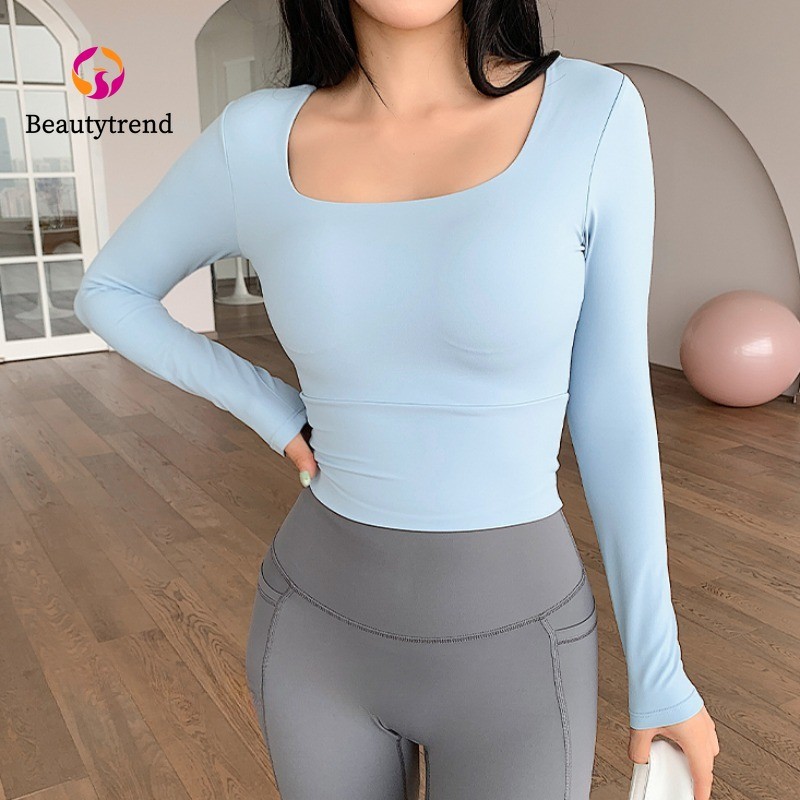 Beautytrend(เบาะคงที่) Sports Top Widened Hem Breathable Long Sleeve Running Pilates