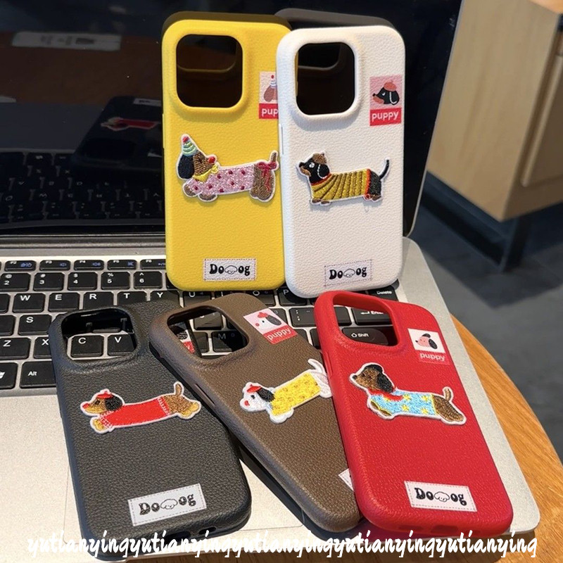 Cbacktiveอินเทรนด์สีการ์ตูนสุนัขน่ารักลูกสุนัขสําหรับiphone 13 11 16 15 12 14 Pro Max 15 16 14 Plus 16Pro 15Pro 12Proหรูหราลิ้นจี่หนังผิวรู้สึกนุ่มกรณี