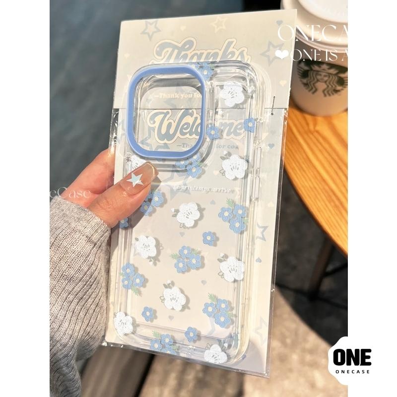 ดอกไม้สด เคสไอโฟน16 11 7Plus IPhone 14 15 12 13 Pro Max 6 6S 7PlusXR X XS Max SE 2020 แฟชั่น สีฟ้า โชคลาภ โปร่งใส เคส