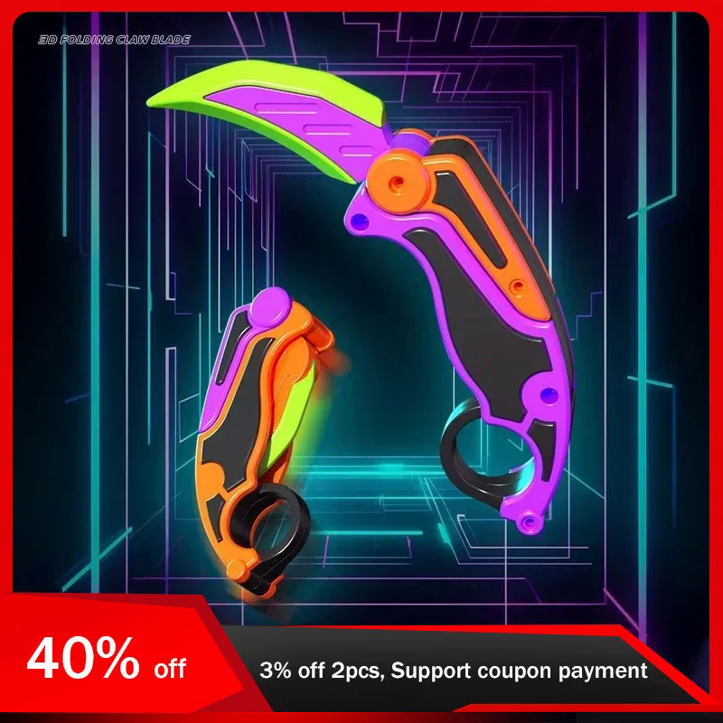 3D Printed Gravity Claw Knife Toy Sword Cosplay Safe Plastic Dazzling Model Decompress Toys Karambit Cool Funny Gifts