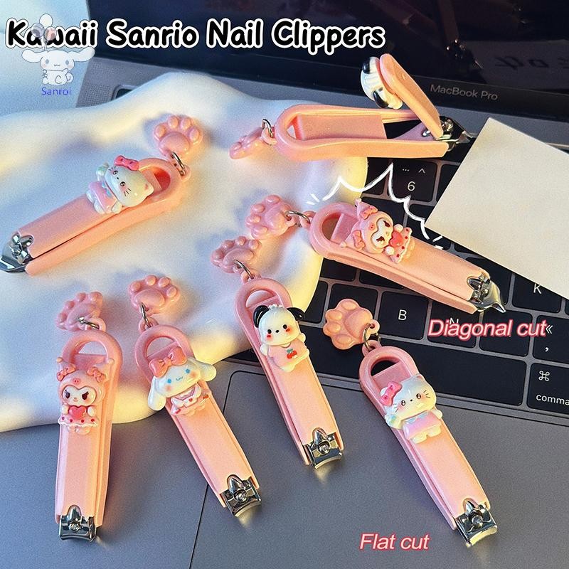 [San] Sanrio Hello Kitty กรรไกรตัดเล็บ Cinnamoroll Kuromi Pochacco สแตนเลส Bevel เล็บเล็บ Cuticle Nipper POP