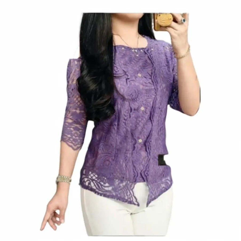 JK45 Kartini Kebaya เสื้อลูกไม้ตรง Hand Brocade Top