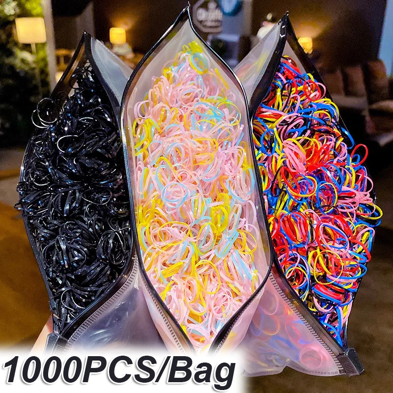 1000ชิ้น/แพ็คยืดหยุ่นสูงยางรัด-วงผมน่ารัก-ที่คาดผมแบบใช้แล้วทิ้ง-เด็กโปรดปรานผมตกแต่ง-แฟชั่นแหวนผม-สําหรับสาวผู้หญิงเด็