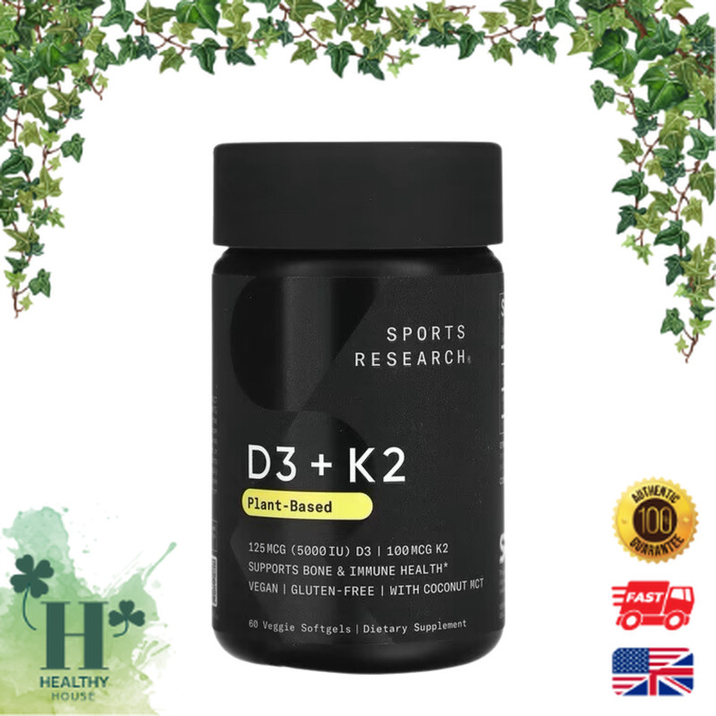 พร้อมส่ง Sports Research D3 + K2 Plant Based 60 Veggie Softgels วิตามินเค