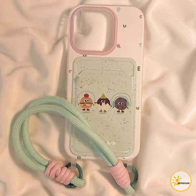 เคสแบบนุ่มพร้อมสายคล้องสำหรับใส่บัตรรูปโดนัทฮัมบูร์ก เข้ากันได้กับ IPhone 7Plus 13 15 11 16 14 12 Pro Max XR X XS Max SE