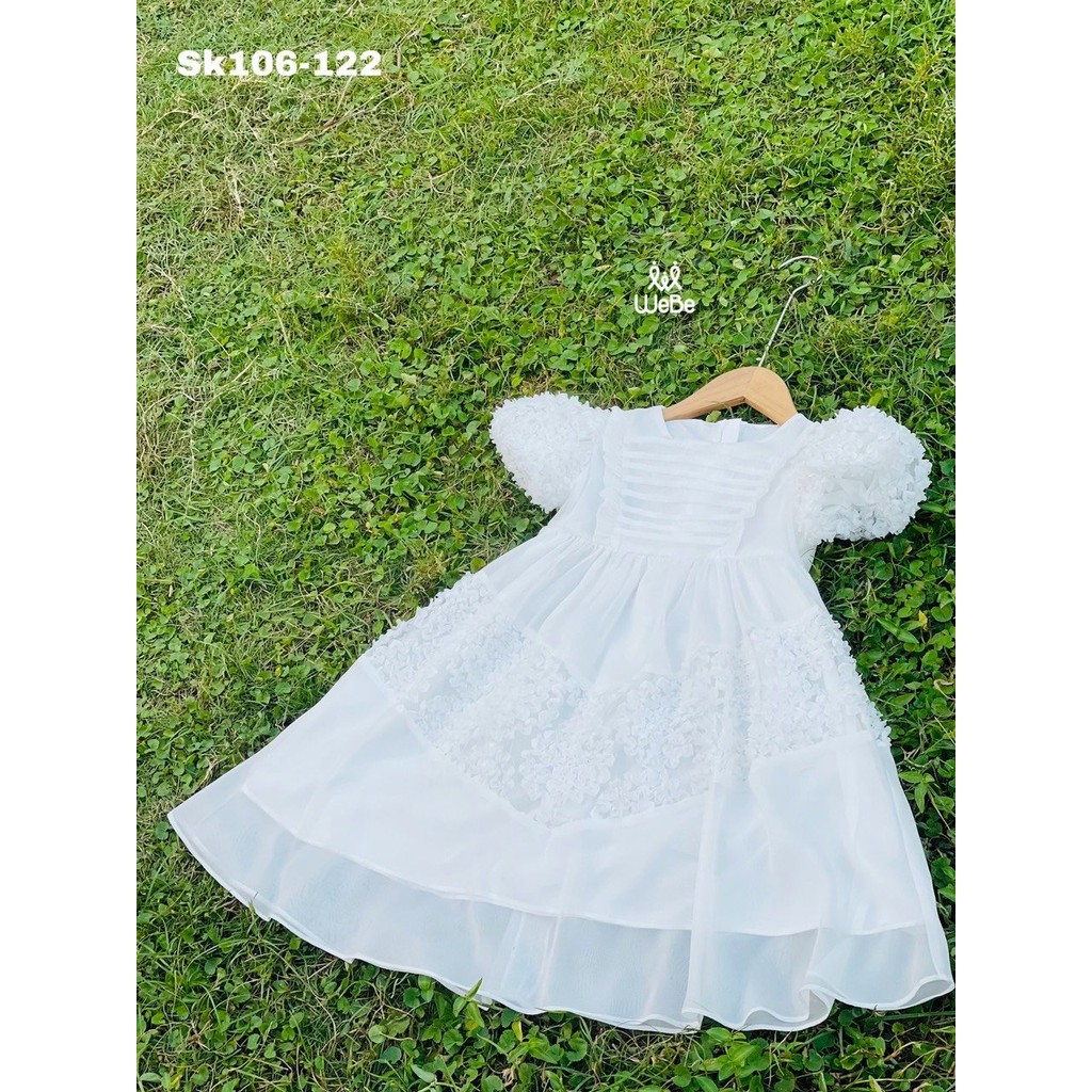 Đầm kid trắng hoa nổi V359