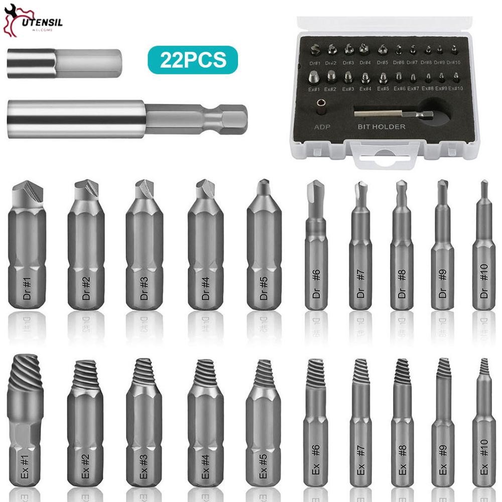 22 ชิ้นเสียหายสกรู Extractor เหล็กความเร็วสูง Stripped Broken Bolt Remover Easy Out สกรู Remover เครื่องมือ SHOPSBC9892