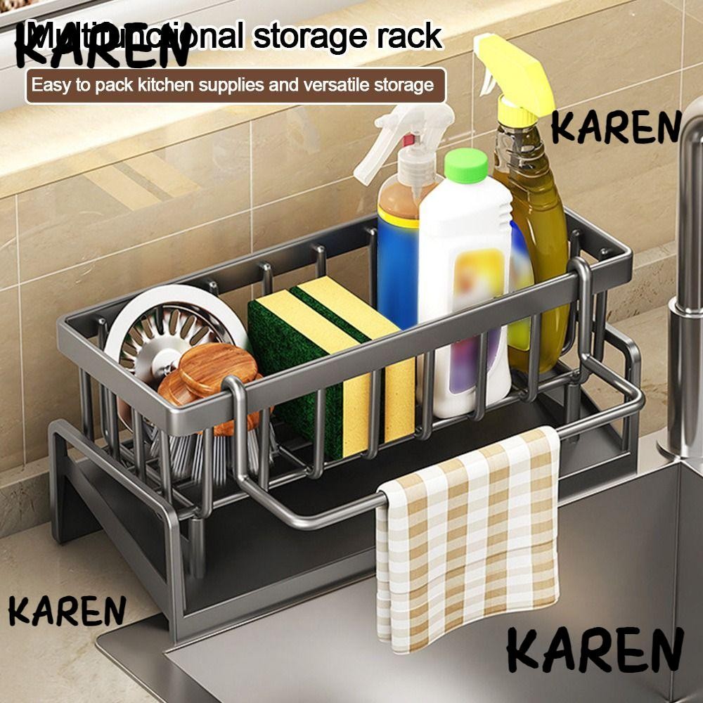 Karen ชั้นวางอ่างล้างจานระบายน้ําด้วยตนเอง, ABS ชั้นวางของในครัวแบบพกพา, Creative ความจุขนาดใหญ่ขนาดใหญ่ Rag Organizer ที่วางฟองน้ําห้องน้ําชั้นแชมพู