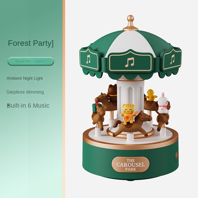 กล่องดนตรีม้าหมุนสร้างสรรค์ ยูเอสบี ชาร์จไฟกลางคืนลําโพงบลูทูธโรแมนติกเพลงแสง