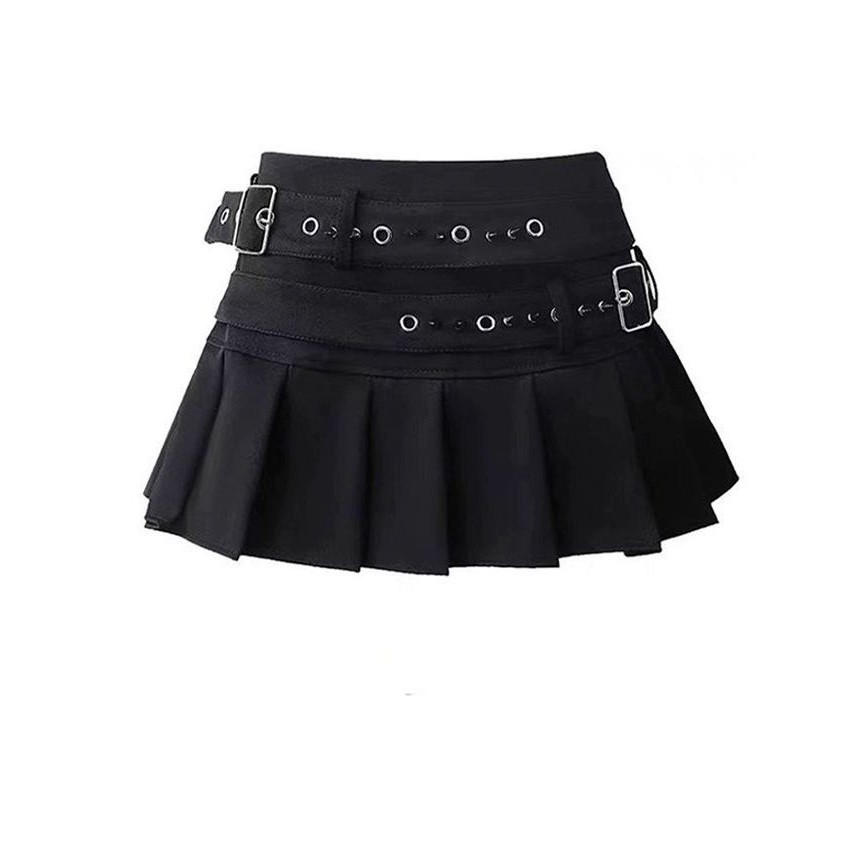 กระโปรงฤดูร้อนทรง jka จีบ style Y2K punk สีดำ เอวต่ำ สไตล์อุตสาหกรรมใหม่