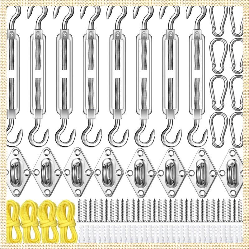 92 ชิ้น Shade Sail ชุดฮาร์ดแวร์ Rust-Proof Shade ฮาร์ดแวร์ชุดสําหรับสามเหลี่ยมสี่เหลี่ยมผืนผ้า Shade