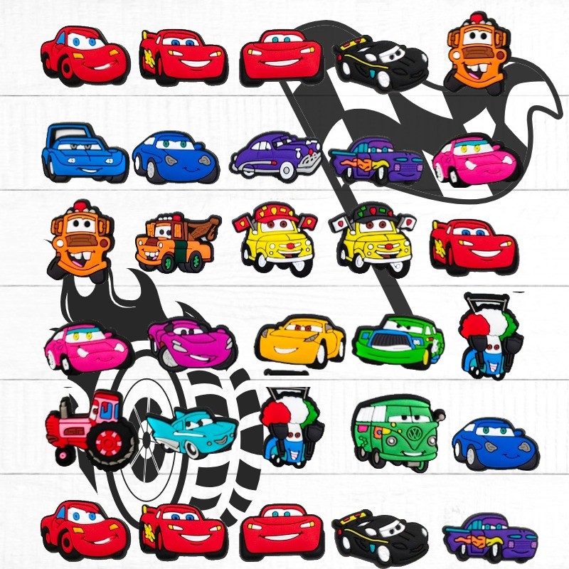 Disney Cars Lightning McQueen รองเท้า Charms Pins รองเท้าแตะรองเท้าอุปกรณ์ตกแต่งเด็กของขวัญปาร์ตี้