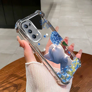 เคสสําหรับ OPPO Reno 4 5 5k เคสโทรศัพท์ดอกไม้แมวสี่มุมซิลิโคน TPU นิ่มโปร่งใส XH007