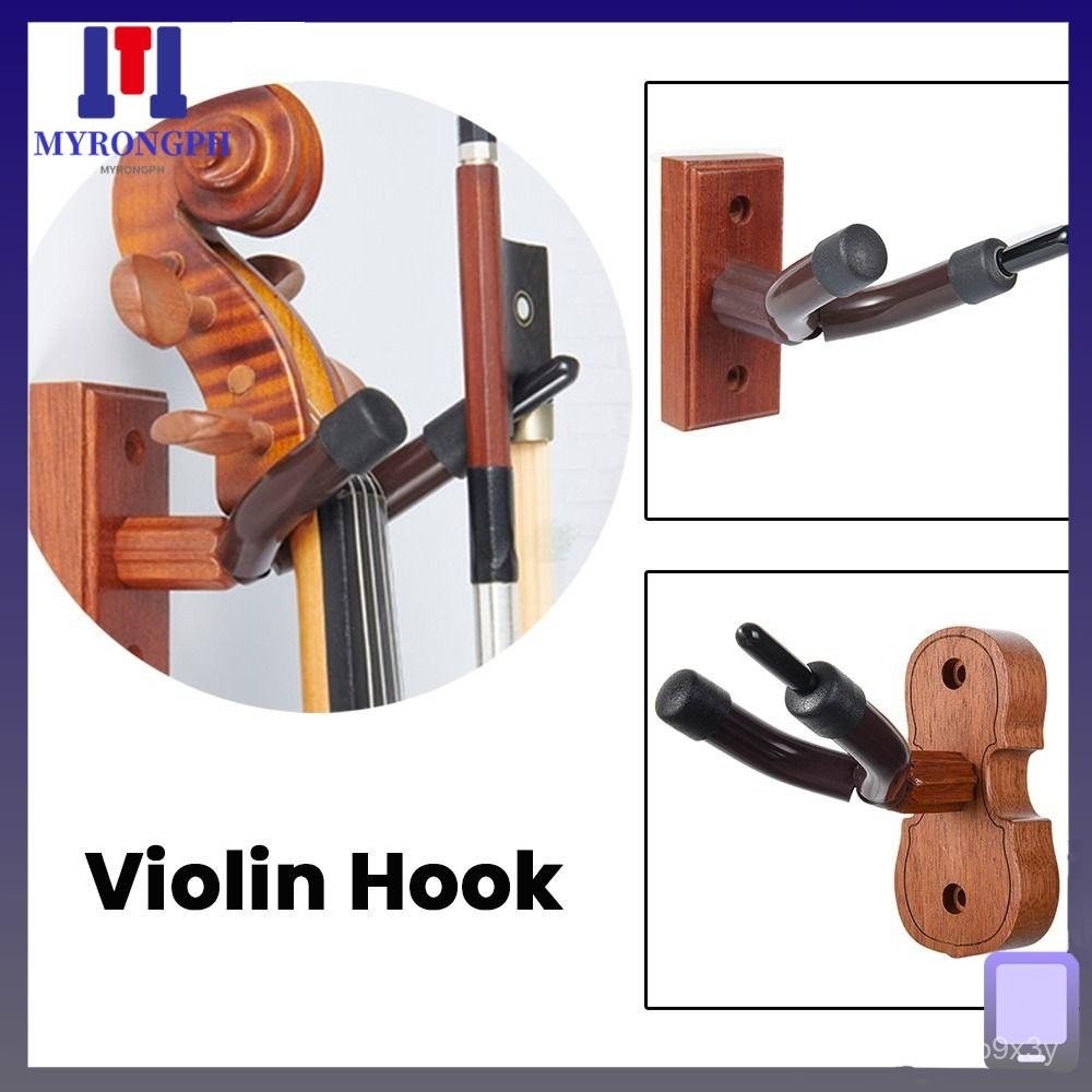 MYRONGPH Violin Hanger Hook, Wood Base with Bow Hook Violin Hanger, Universal Non-slip Wall Mount Vi