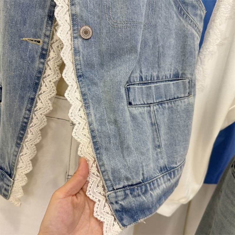 สไตล์เกาหลี Retro ลูกไม้ Denim เสื้อกั๊กเสื้อกั๊กผู้หญิง 2025 ฤดูร้อนผู้หญิง All-Match Slimmer ดูแขนกุด Top เสื้อกั๊กเสื้อกั๊กด้านนอก - รูปที่ 7