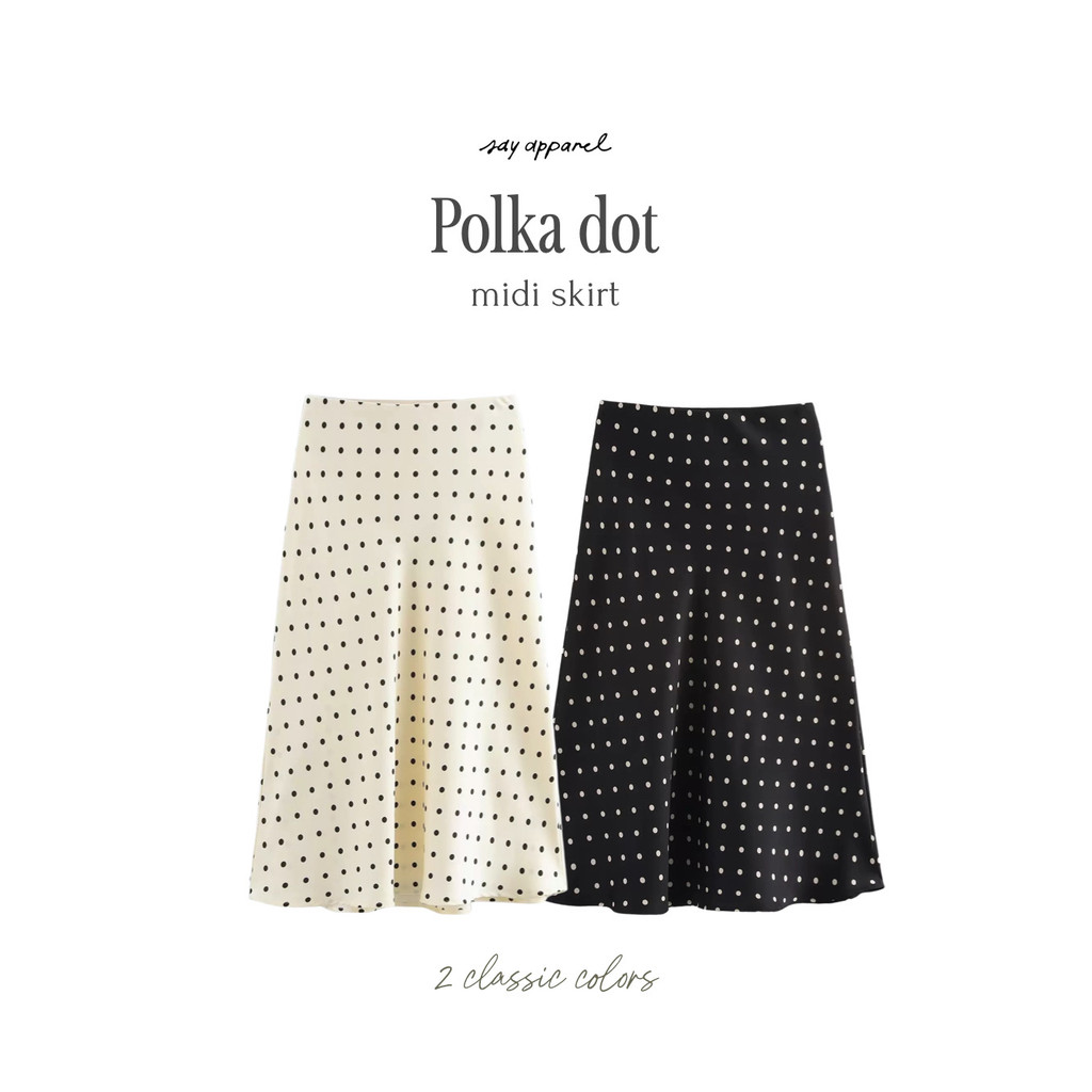 SAY APPAREL: รอพรี 7-10 วัน Polka dot midi skirt กระโปรงลายจุดทรงบานพริ้ว