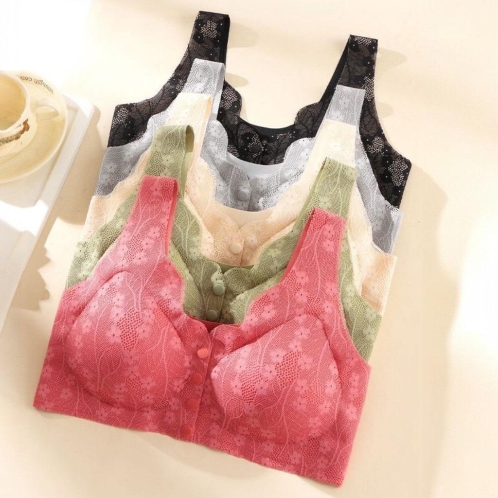 เสื้อชั้นในลูกไม้ ไร้ขอบ ไร้โครง ฟองน้ำบาง มีไซส์ใหญ่ บรากระดุมหน้า ผ้านุ่ม ระบายอากาศ สวมใส่สบาย เสื้อในให้นมบุตร